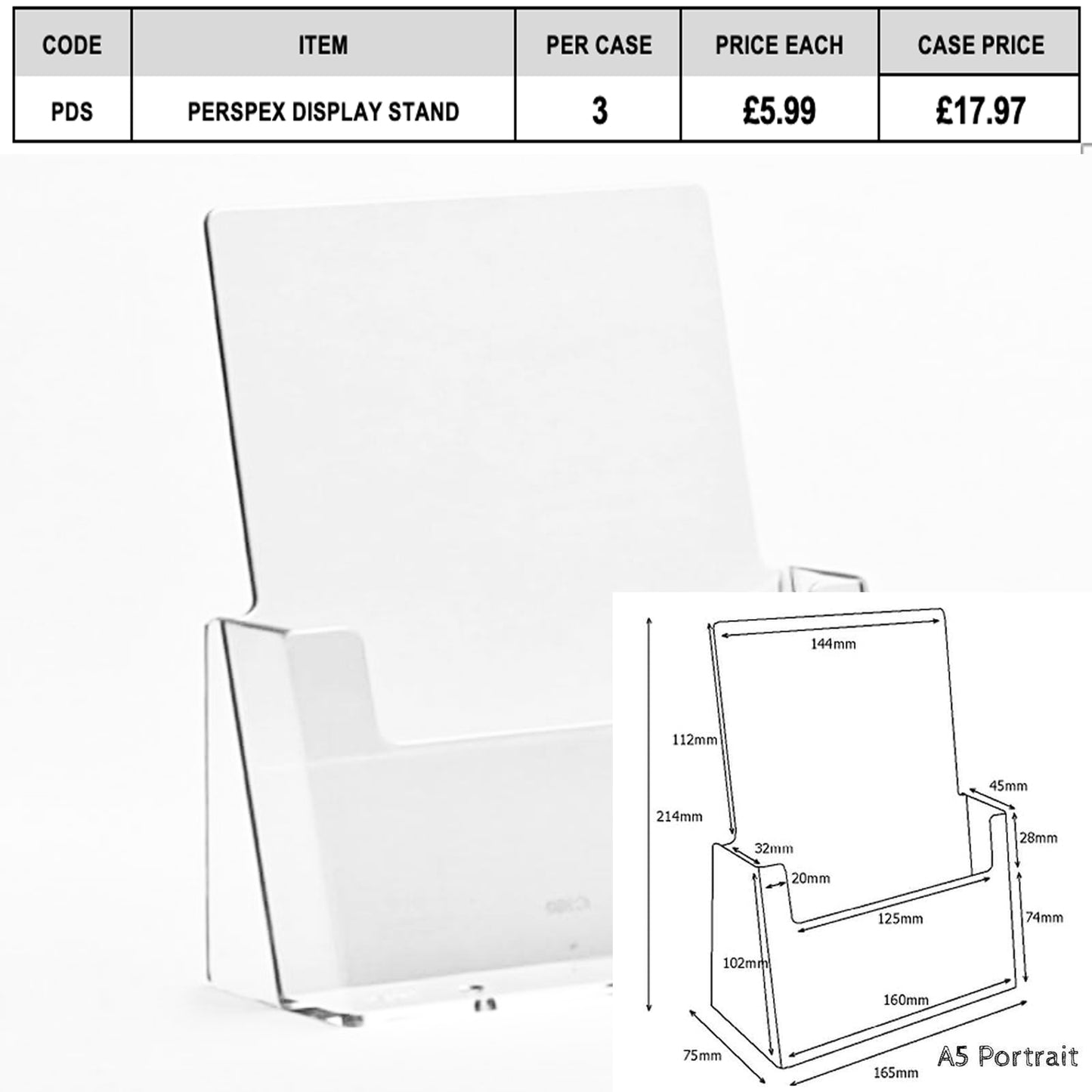 EXTRA DISPLAYS .... 3 x Portrait stands Strong Perspex A5 Lots of great uses, Sturdy design.