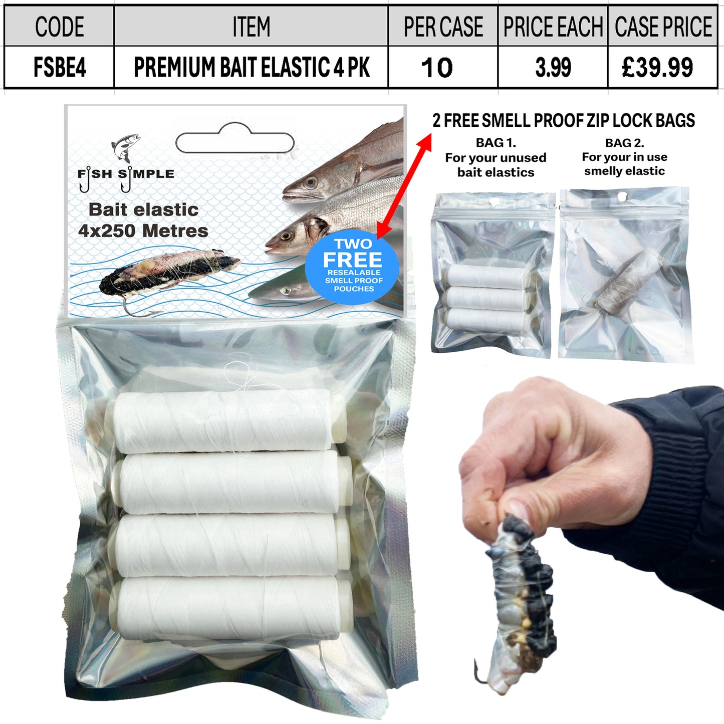 10 PACKS PER CASE, 4pk of 250g Match Angler Bait Whipping Elastic, RRP £9.99 OVER 100% PROFIT